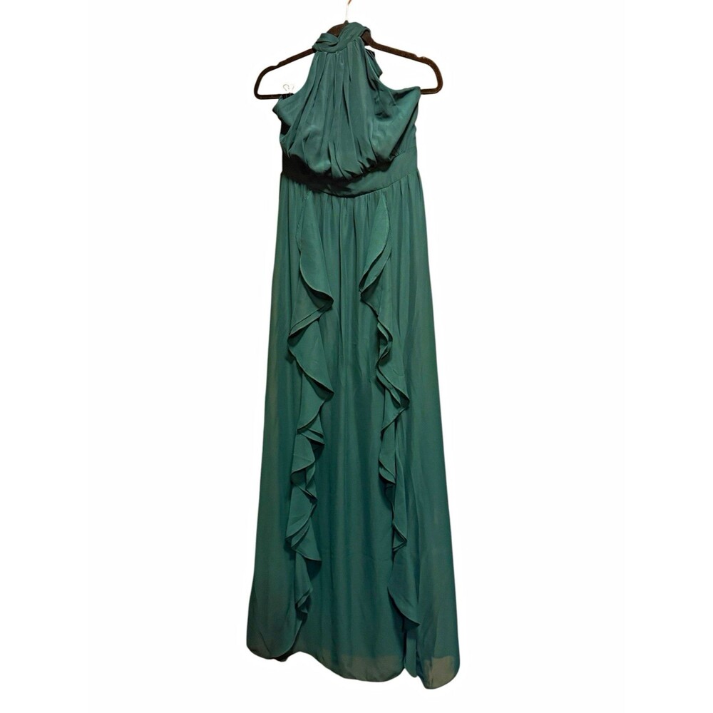 Birdy Grey Joyce Chiffon Dress M Emerald Green Halter Ruffle NWT
